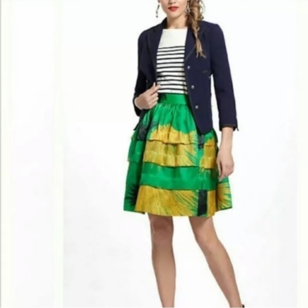 Anthropologie Sariah green black and yellow skirt